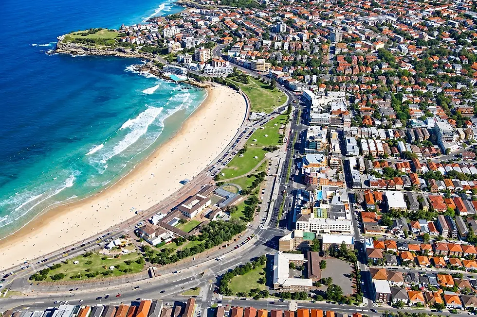 Bondi Beach and surrounding residential streets in Sydney's Eastern Suburbs
